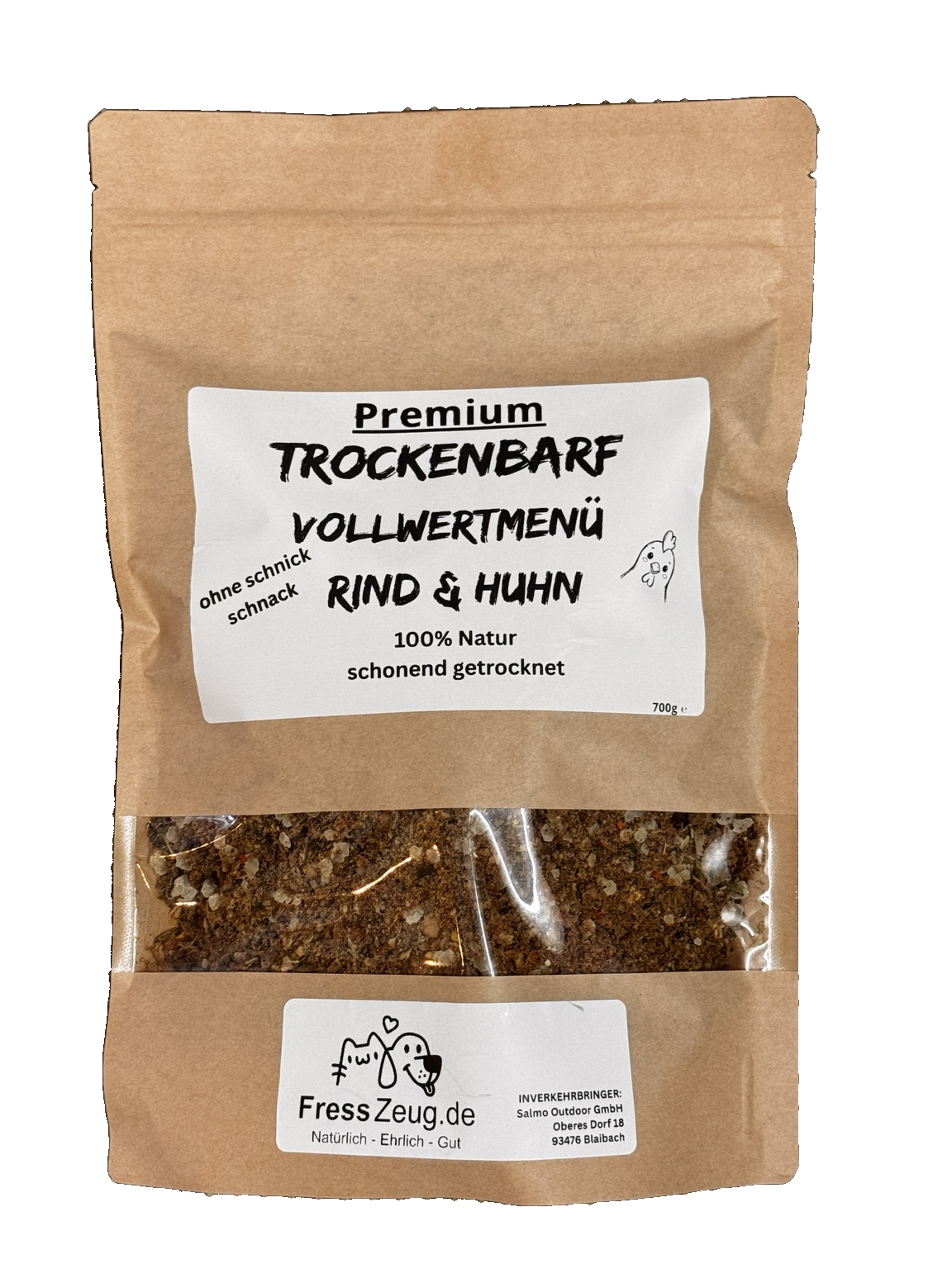 FressZeug Trockenbarf Rind & Huhn 700 g – weißer Hintergrund