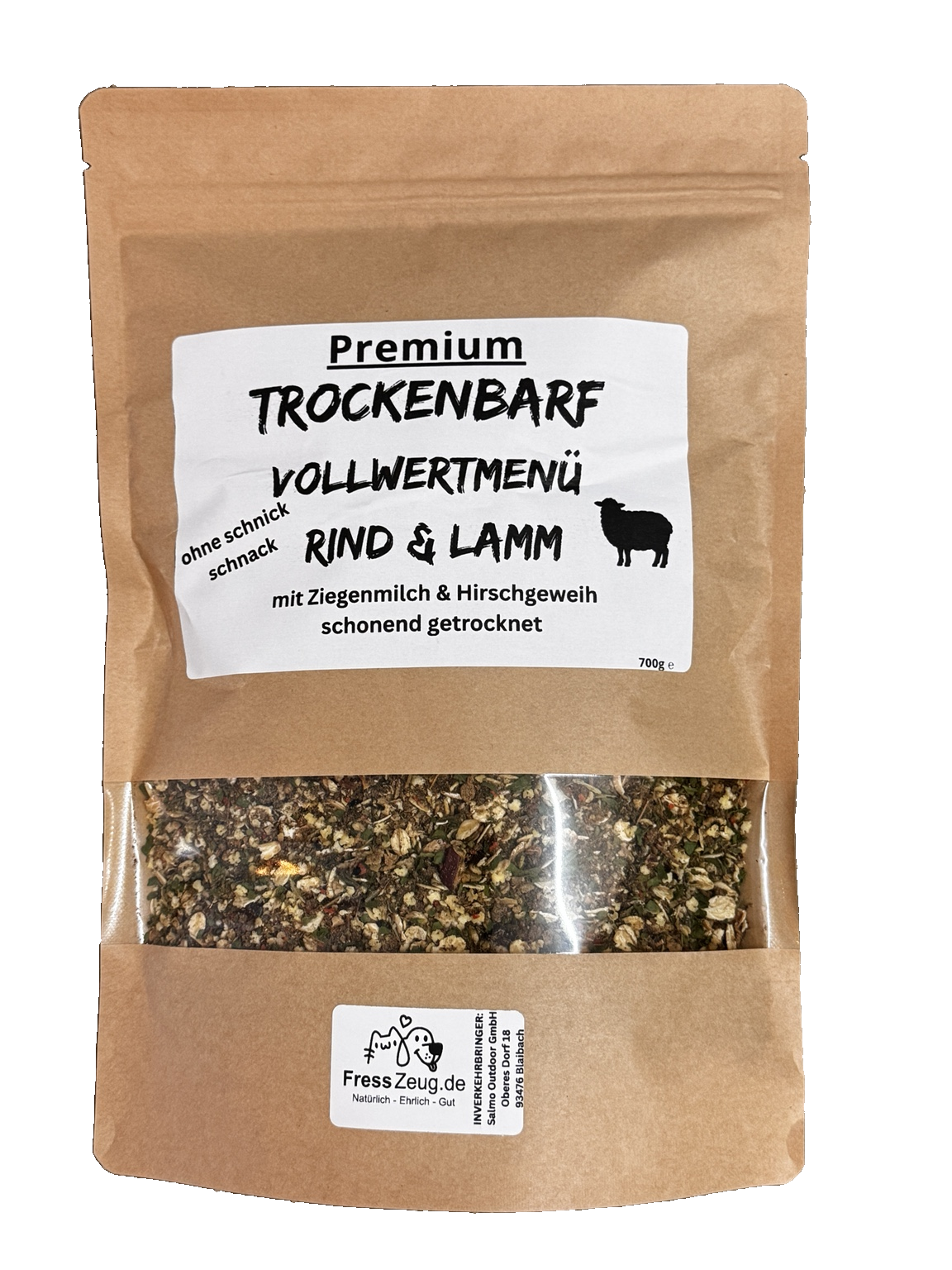 FressZeug Trockenbarf Rind & Lamm 700 g – weißer Hintergrund