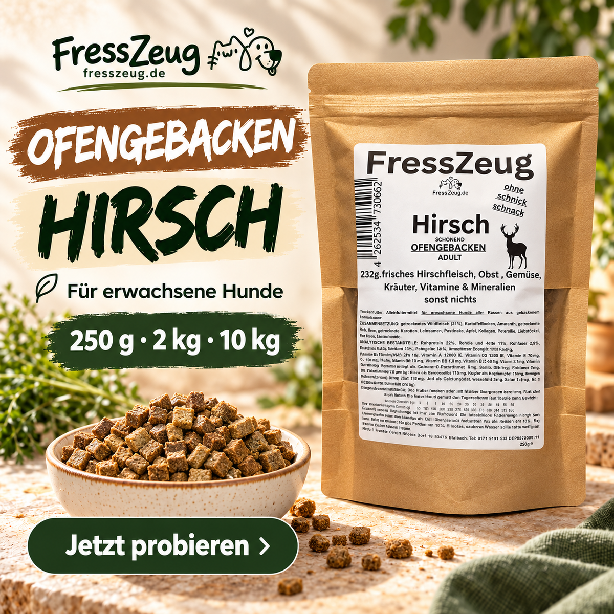 FressZeug Hirsch ofengebacken – Werbebild