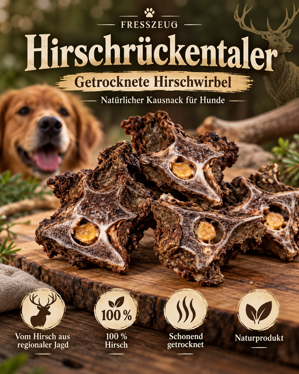 FRESSZEUG Hirschrückentaler – natürlicher Kausnack für Hunde