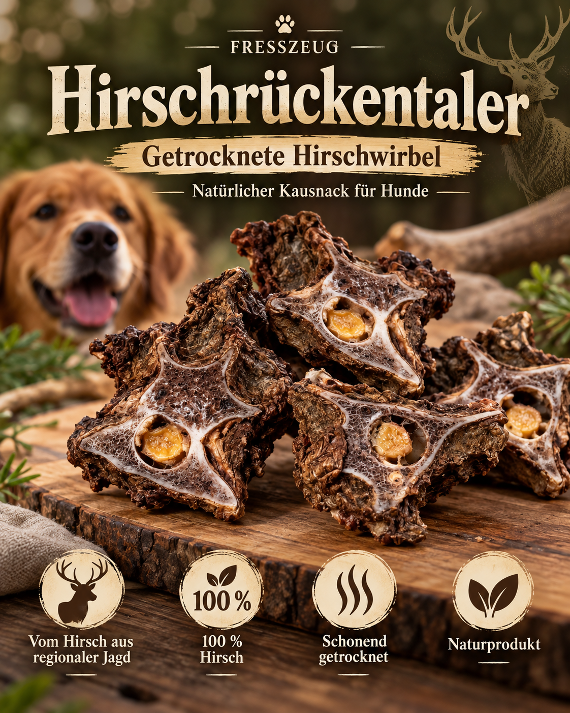 FRESSZEUG Hirschrückentaler – natürlicher Kausnack für Hunde