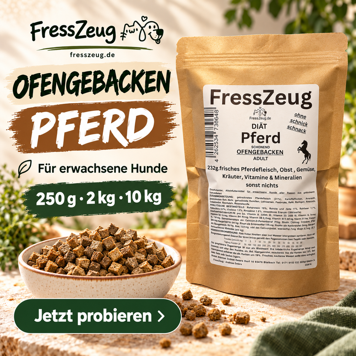 FressZeug Pferd ofengebacken – Trockenfutter für erwachsene Hunde – Werbebild