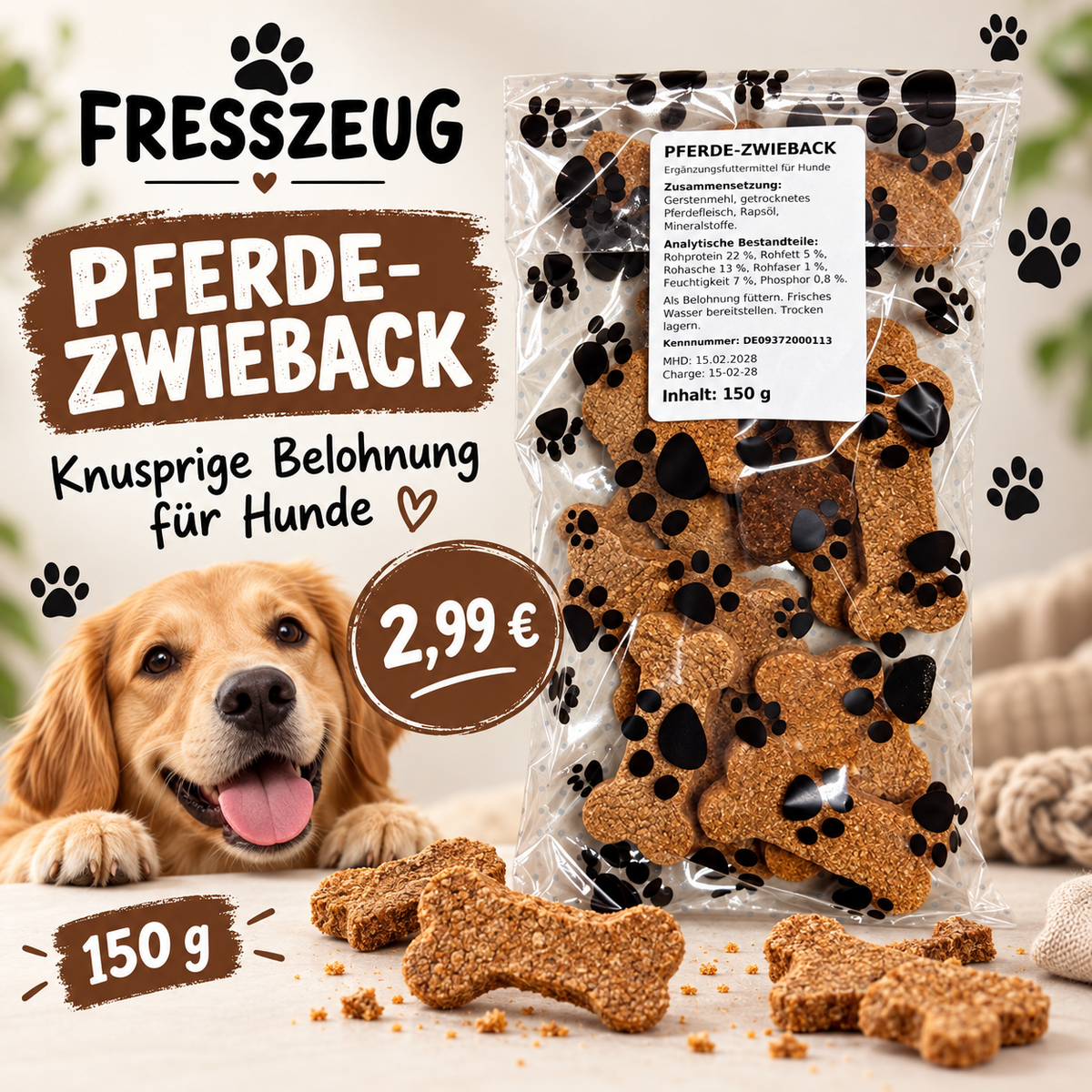 FRESSZEUG Pferde-Zwieback 150 g – Werbebild