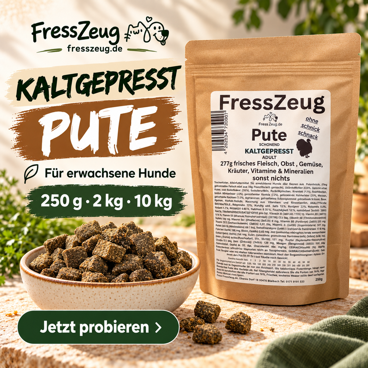 FressZeug Pute Adult – Kaltgepresstes Trockenfutter – Werbebild