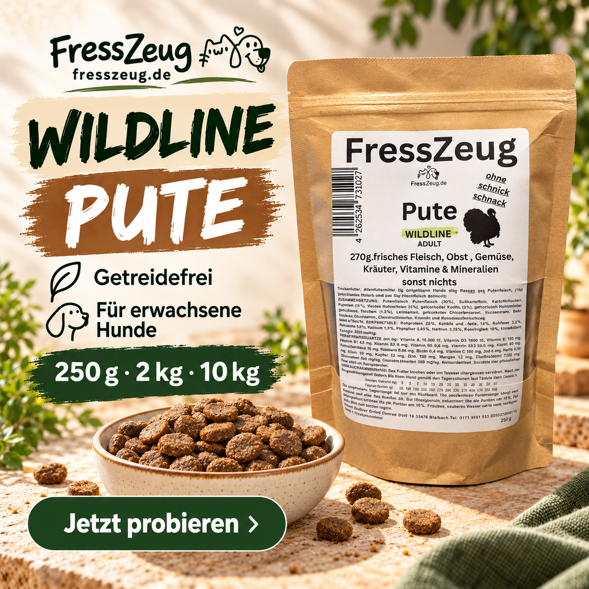 FressZeug Pute WILDLINE Adult – Getreidefreies Trockenfutter – Werbebild