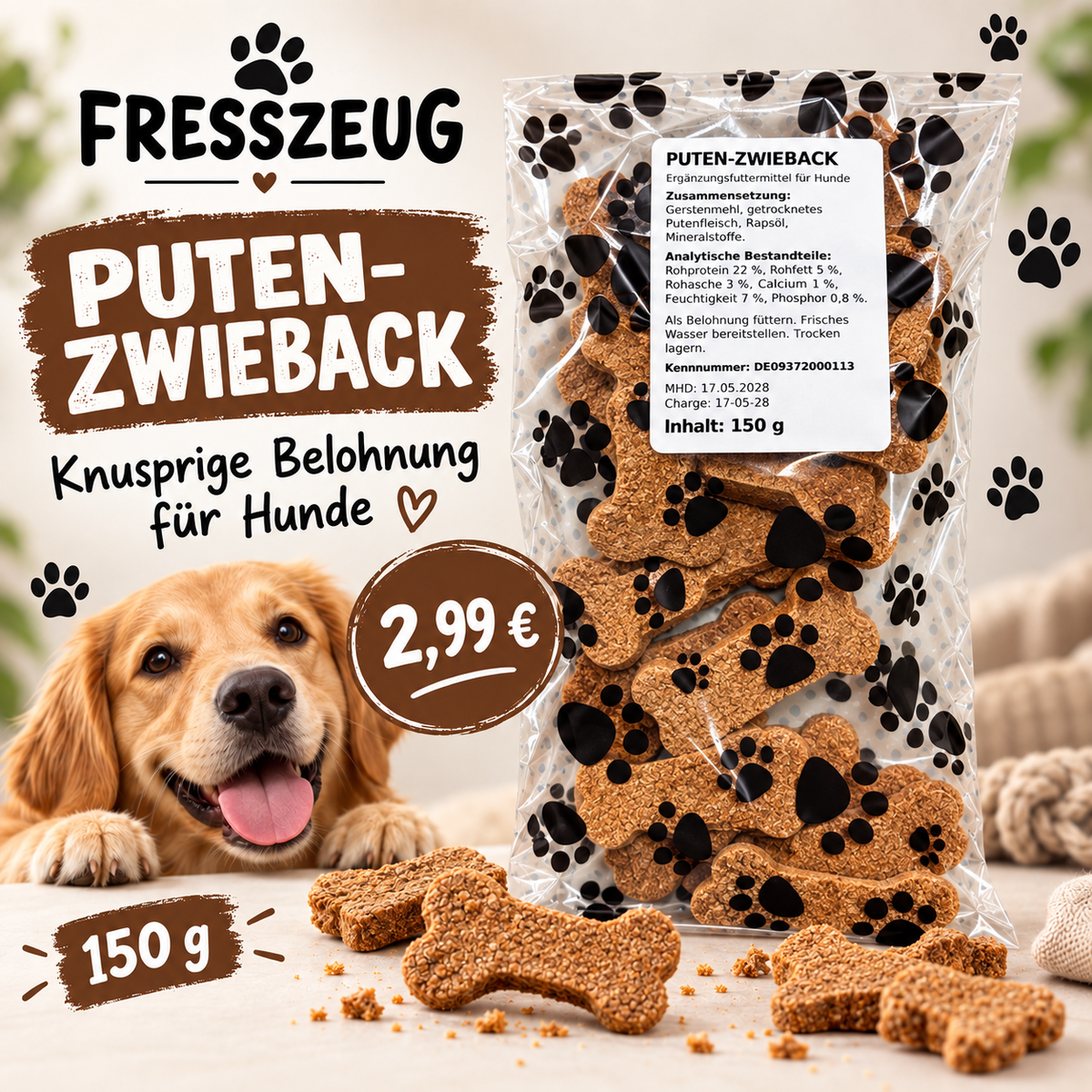 FRESSZEUG Puten-Zwieback 150 g – Werbebild