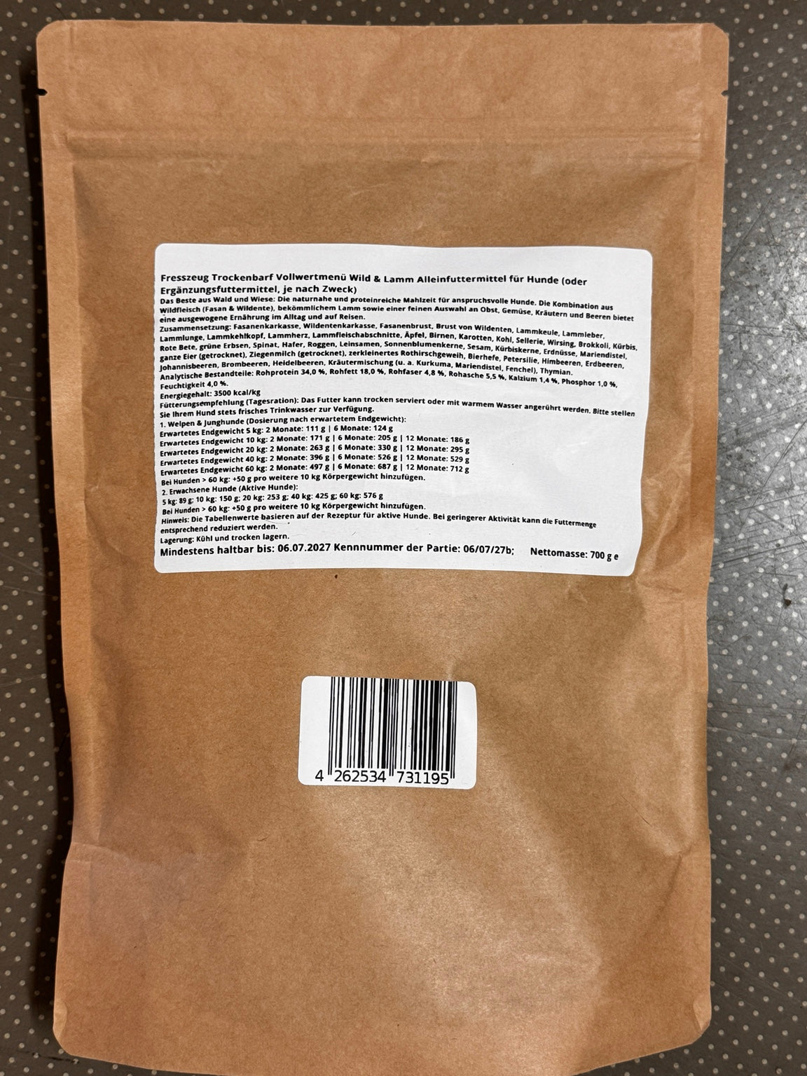 FressZeug Trockenbarf wild-lamm 700 g hinten