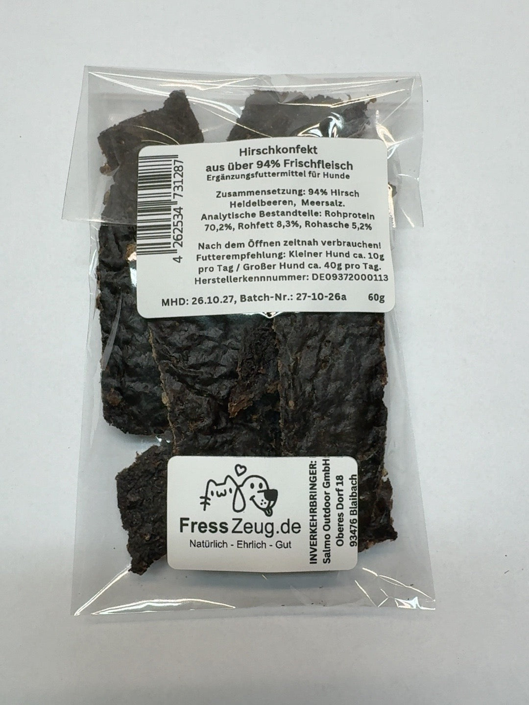 FressZeug Hirschkonfekt 60 g – Originalverpackung