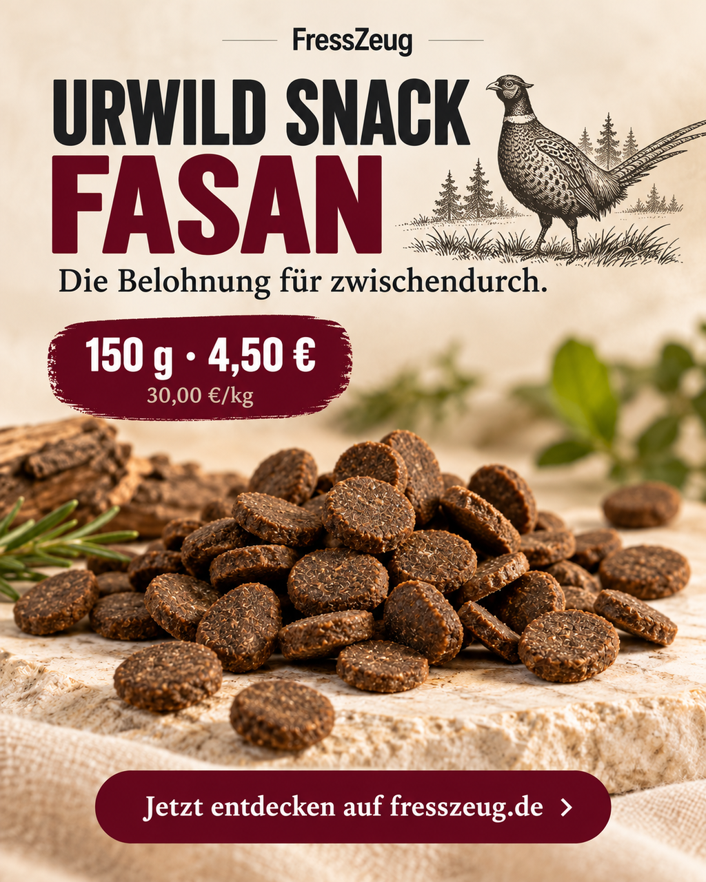 URWILD Snack Fasan 150 g – 4,50 € – FressZeug